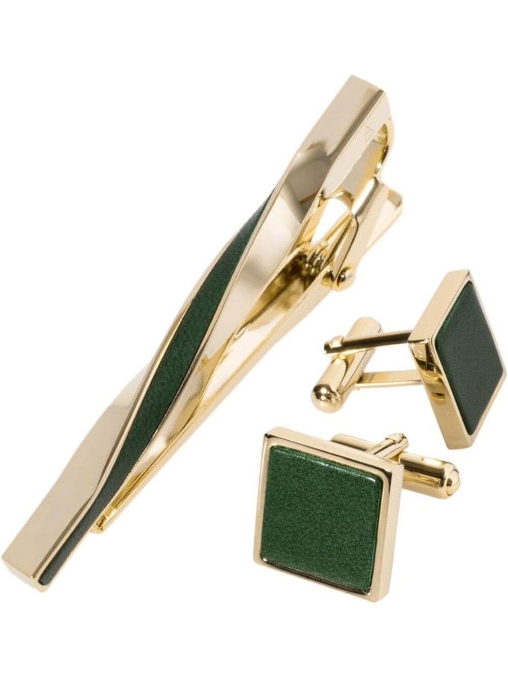 Stylish Men's Cufflinks & Tie Clip Set - Genuine Leather, Perfect for Formal